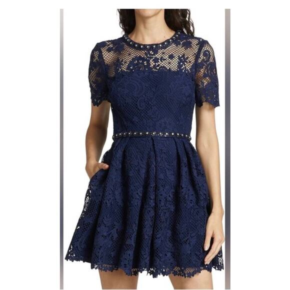 Self Portrait Dresses & Skirts - Self Portrait Guipure Lace Embellished Dress in Navy Blue US 4